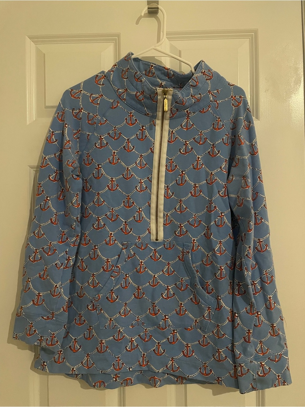 Lilly Pulitzer Blue Anchor-Print Quarter Zip Popover